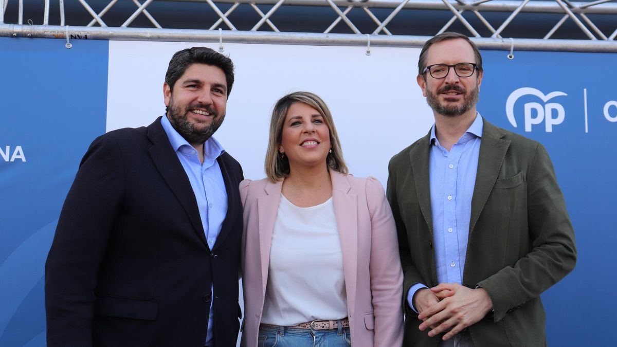 Fernando López Miras, Noelia Arroyo y Javier Maroto en un acto del PP en Cartagena