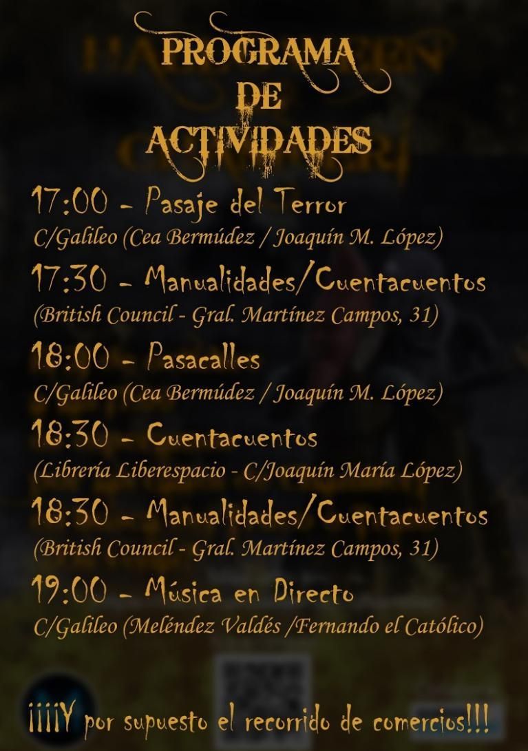 Programa de actividades en el Halloween 2025 de Chamberí