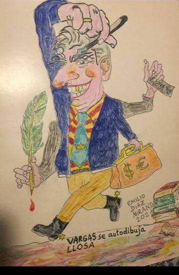 Dibujo de Emilio Diaz:  Vargas Llosa se autodibuja un nuevo perfil no corrupto.