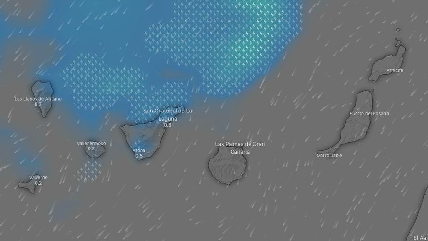 Lluvias previstas en Canarias en la tarde de este lunes, 2 de enero