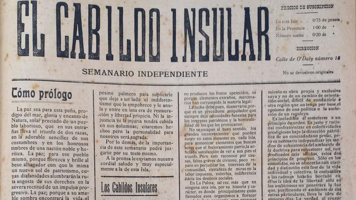 El periódico que reclamó sin éxito unidad para el primer Cabildo de La Palma