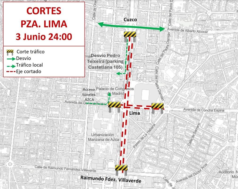 Cortes de tráfico en la plaza de Lima a partir del 3 de junio