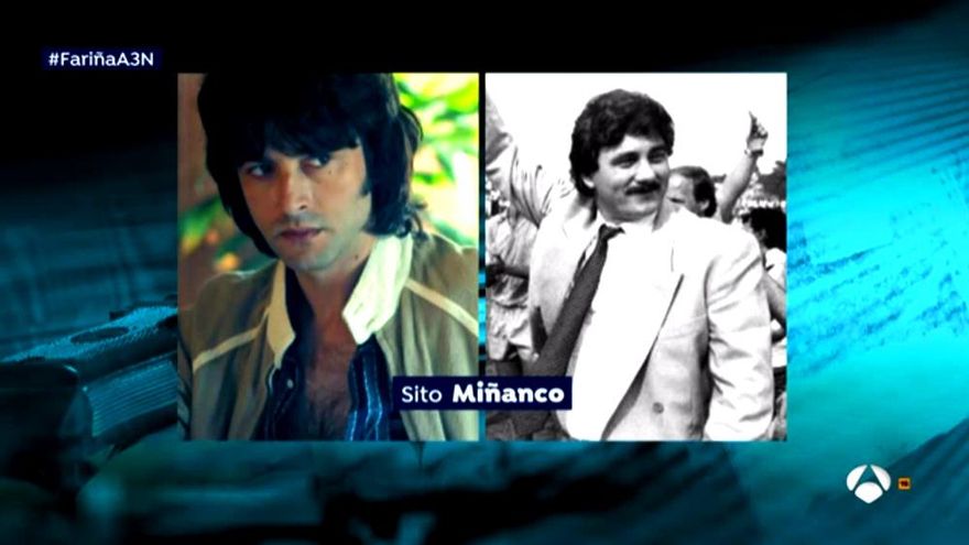 Javier Rey (izq.) caracterizado como Sito Miñanco (derech.)