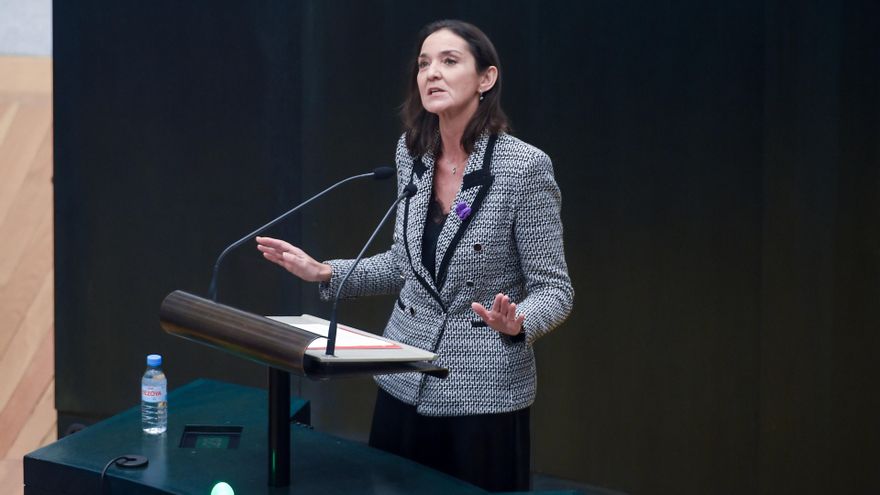 La portavoz del PSOE en el Ayuntamiento de Madrid, Reyes Maroto, interviene durante un pleno