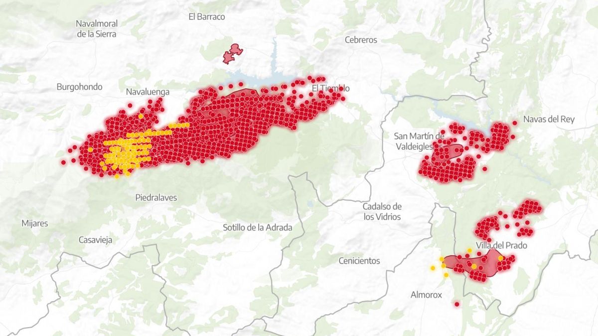 MAPA | La expansión del incendio que ha obligado a activar la emergencia nacional en Madrid y Ávila
