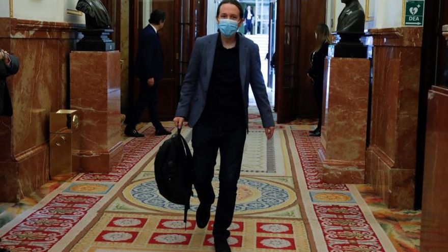 El líder de Unidas Podemos, Pablo Iglesias a su llegada al pleno del Congreso este miércoles.