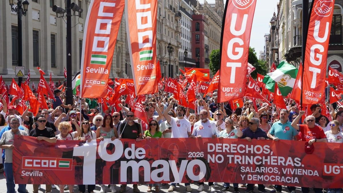 Manifiestación en Sevilla de UGT y CCOO en el Día del Trabajador.