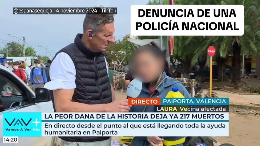 La Policía Nacional abre expediente a la agente que profirió expresiones "racistas" y "violentas" en Telecinco desde Paiporta
