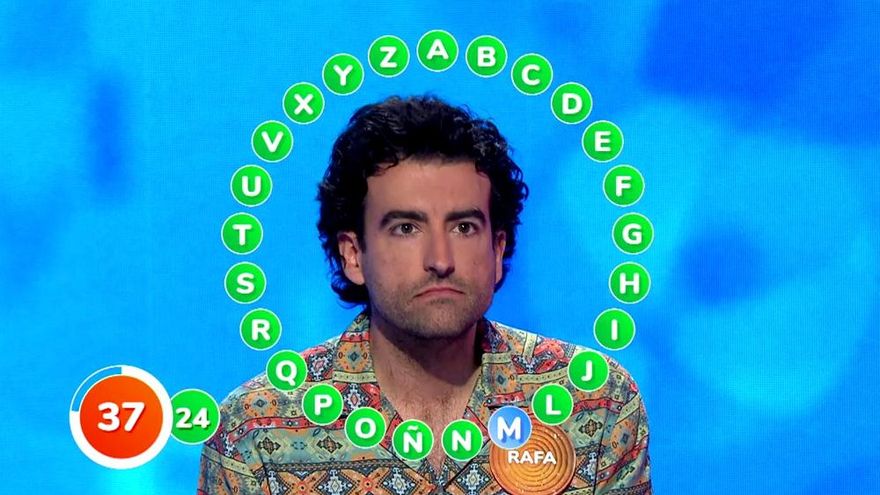 Rafa vuelve a quedarse a un acierto del bote de 'Pasapalabra', esta vez por culpa de la letra 'M'