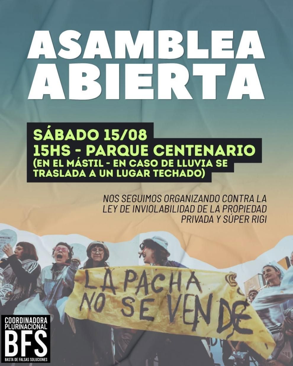 La asamblea de este sábado será en Parque Centenario.