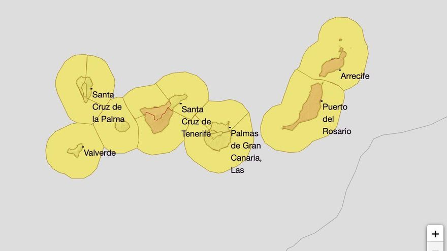 Mapa de avisos meteorológicos de Canarias para este jueves 26 noviembre