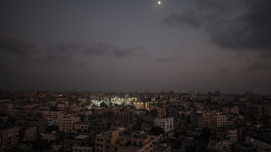 Al Shifa hospital is lit up in Gaza City