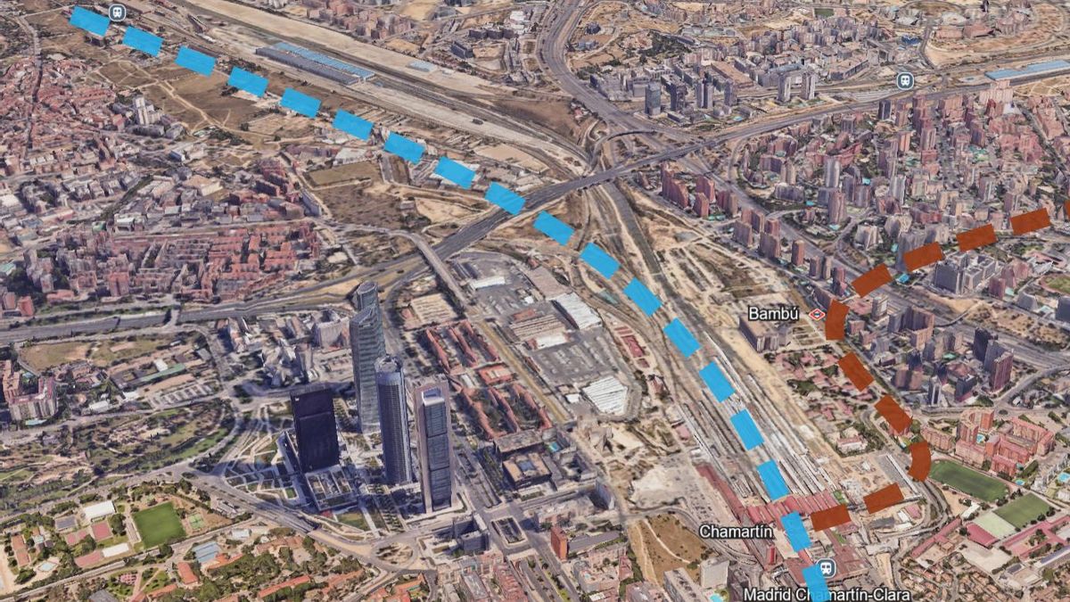 Trazado aproximado propuesto para la ampliación de la línea 1 de Metro de Madrid y reconfiguración de la línea 4.