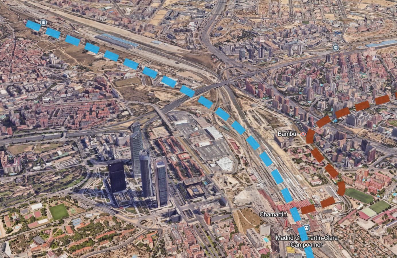 Trazado aproximado propuesto para la ampliación de la línea 1 de Metro de Madrid y reconfiguración de la línea 4