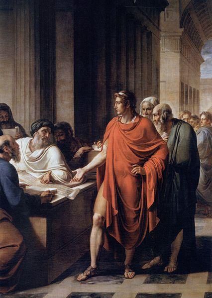 Pintura "Ptolomeo Filadelfo funda la Biblioteca de Alejandría", de Vincenzo Camuccini (1771-1844 d. C.)