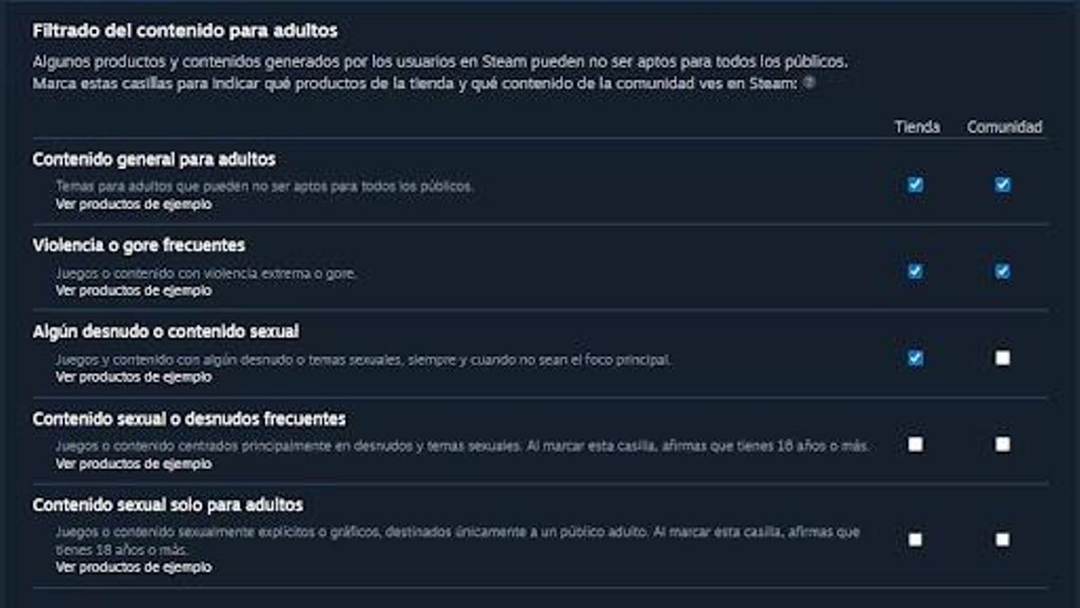Ajustes preestablecidos de Steam de una cuenta recién creada