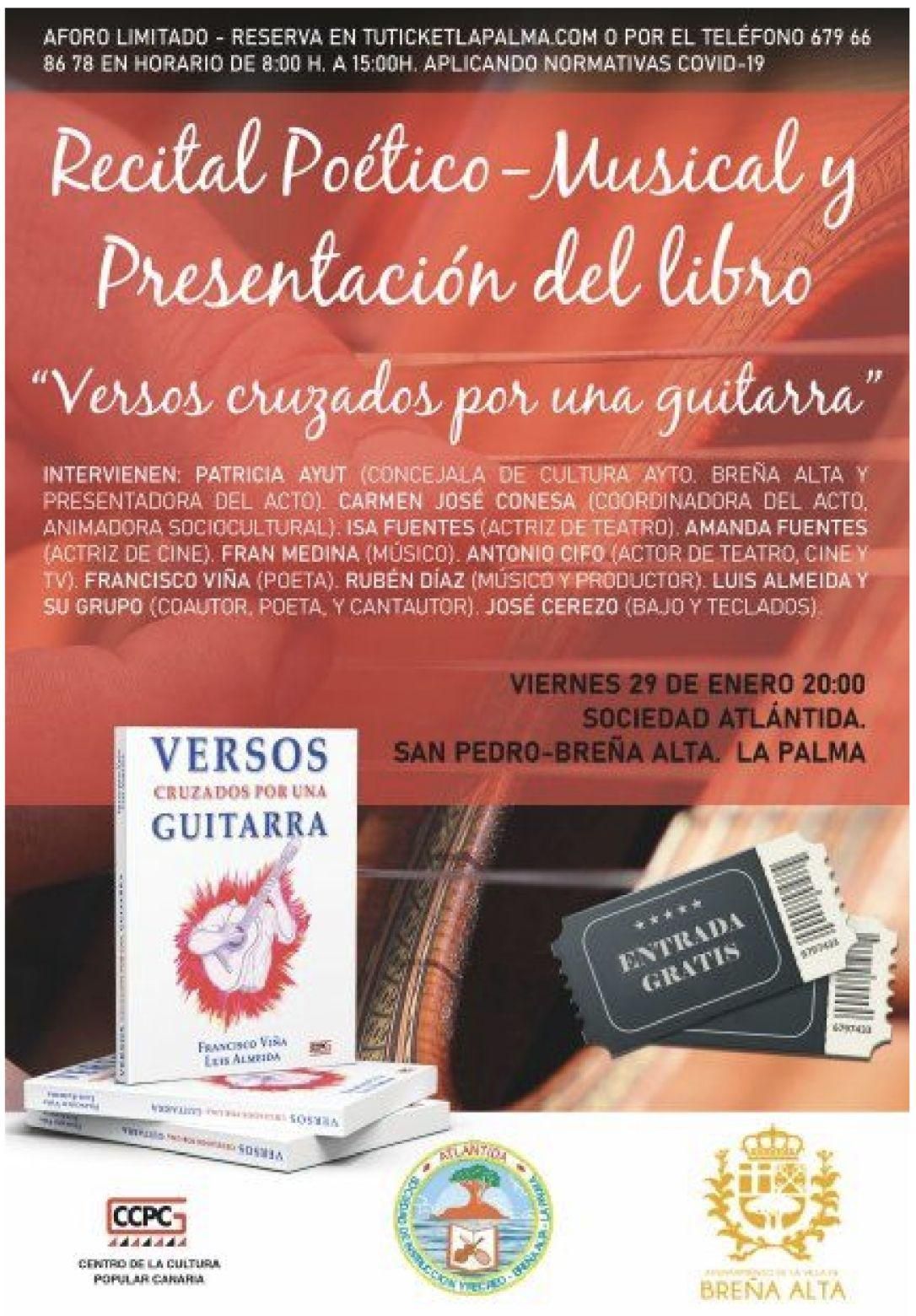 Cartel de la presentación del libro ‘Versos cruzados por una guitarra’ de Francisco Viña y Luis Almeida