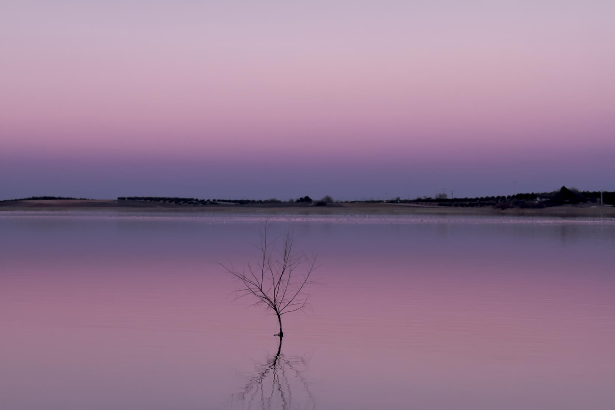 La laguna de La Inesperada al momento del crepúsculo.