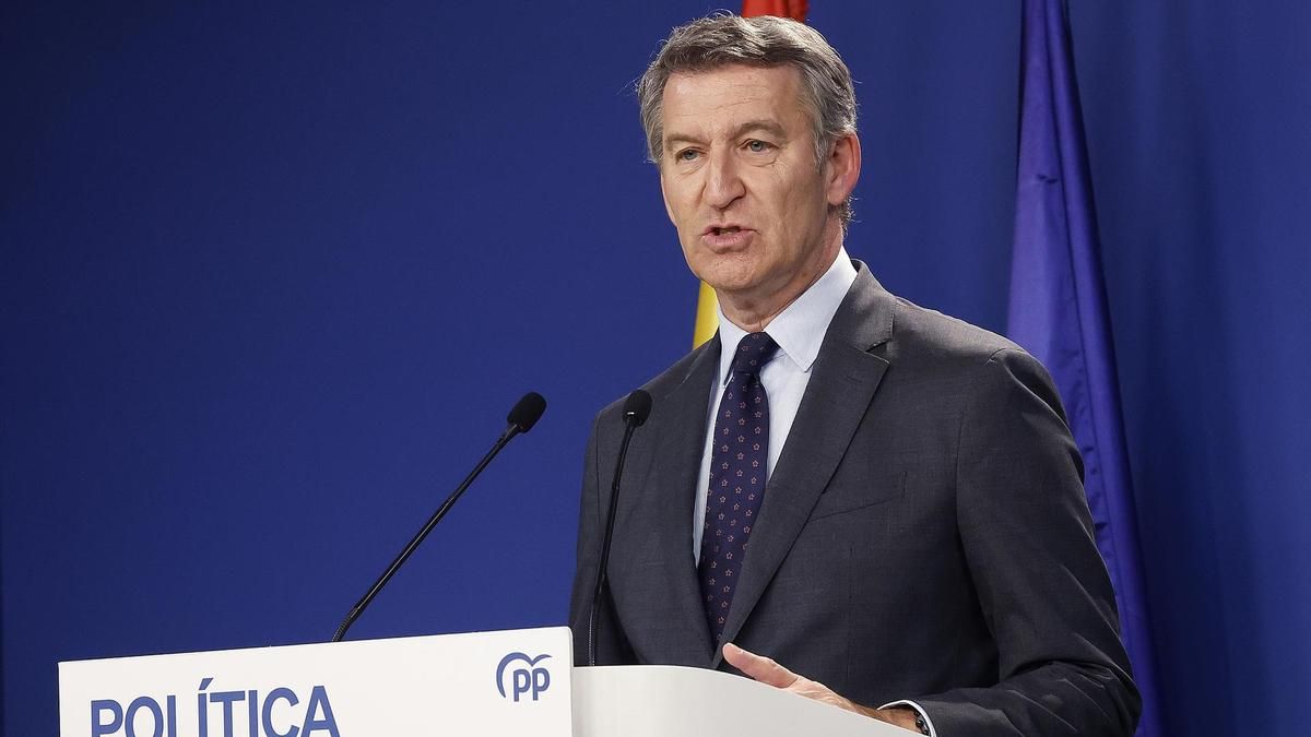 El líder del PP, Alberto Núñez Feijóo, durante su intervención sin preguntas de este jueves.