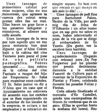 Recorte del 'Setmanari de Sóller' (14 de junio de 1980) en el que se desmiente el rumor sobre la proyección de una "película pornográfica" en el cine Fantasio