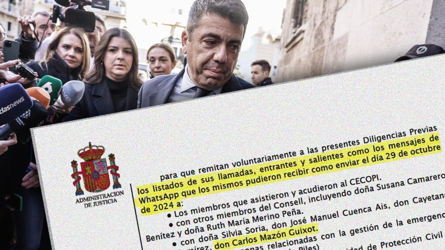 La jueza de la dana pone al testigo Mazón ante el dilema de dar sus whatsapps y confesar sus pasos tras El Ventorro