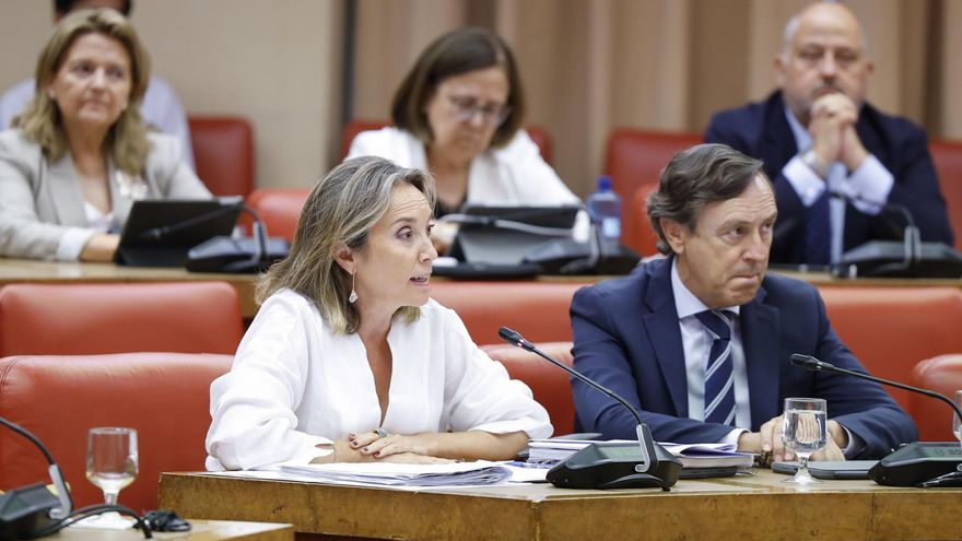 Los diputados populares Cuca Gamarra y Rafael Hernando asisten a la comparecencia del ministro de Justicia, Felix Bolaños.