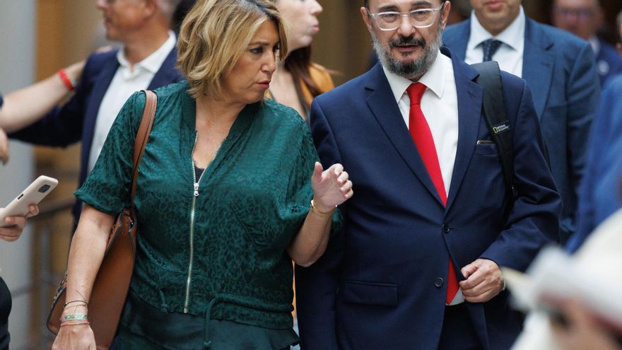 Archivo - Los senadores del PSOE, Susana Díaz y Javier Lambán durante una sesión plenaria, en el Hemiciclo del Senado, a 3 de octubre de 2023, en Madrid (España). (Foto de archivo).
