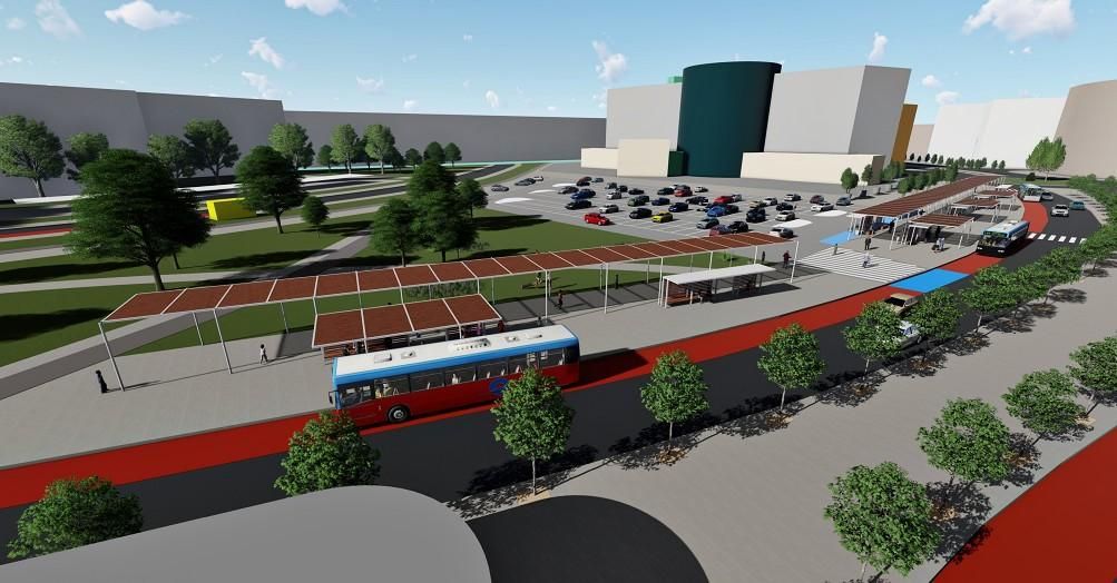 Recreación de cómo quedará el nuevo intercambiador de bus urbano entre el Auditorio y la Junta en Eras.