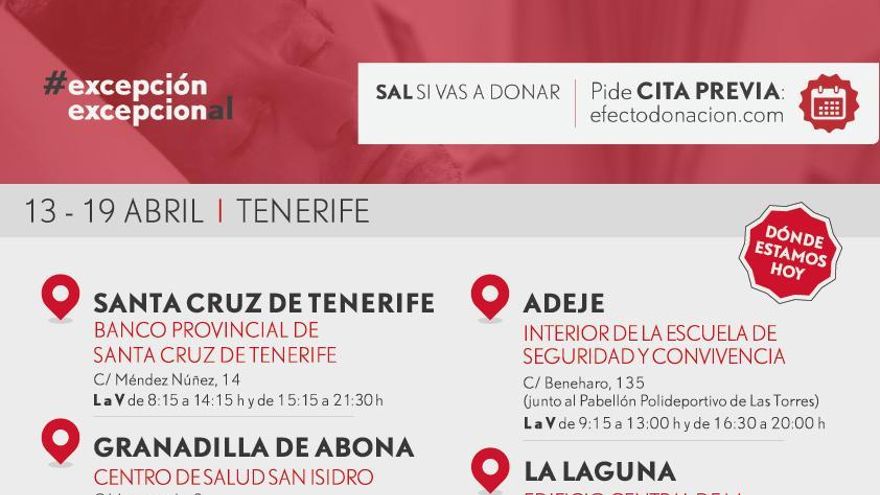 Puntos de extracción de sangre y horarios en Tenerife durante la presente semana.