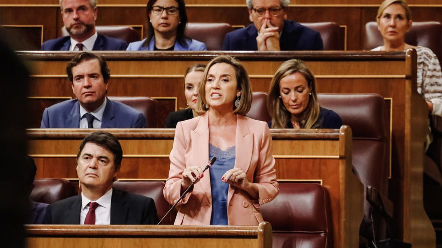 La secretaria general del Partido Popular, Cuca Gamarra, interviene durante una sesión plenaria en el Congreso de los Diputados.