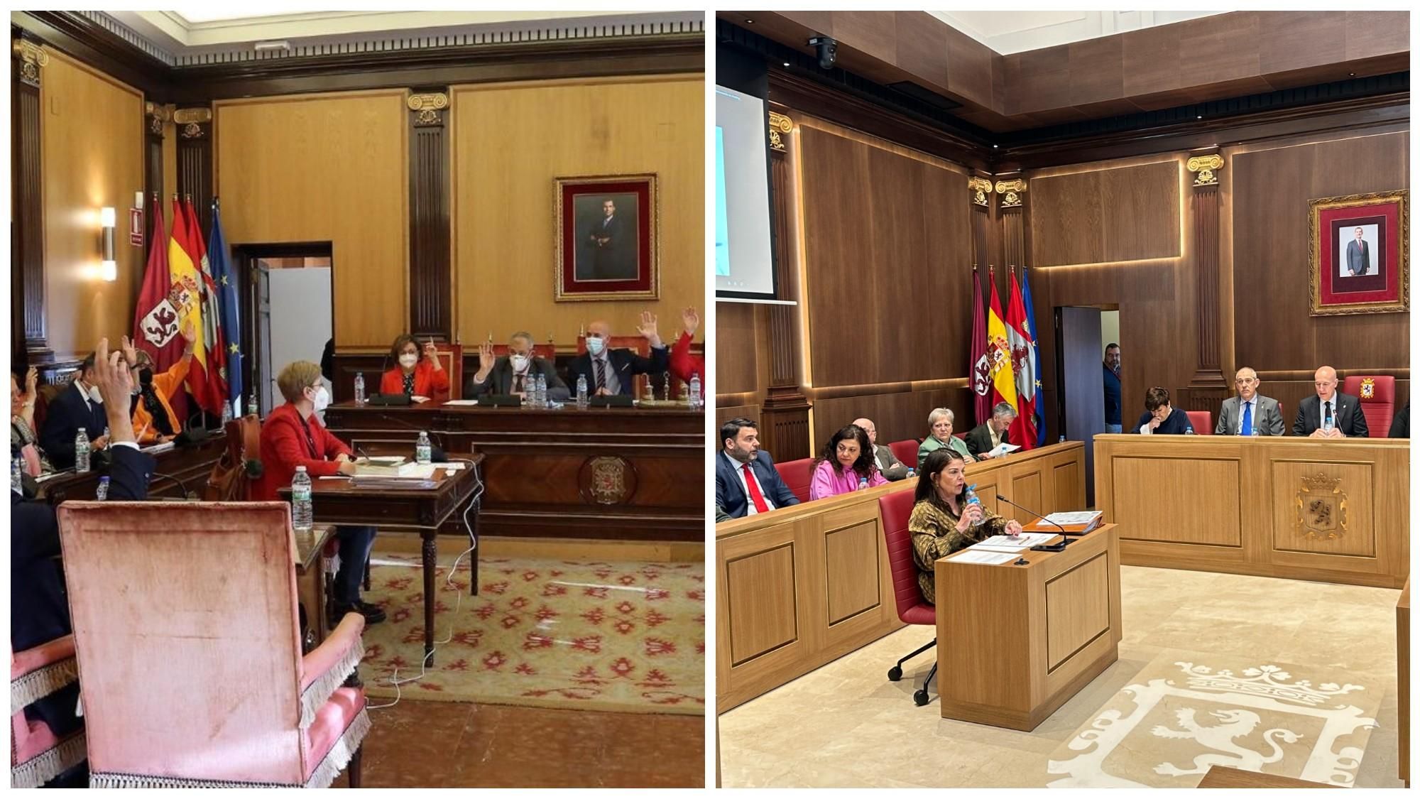 El 'antes' y el 'después' del salón de Plenos del Ayuntamiento de León en la sede de San Marcelo.