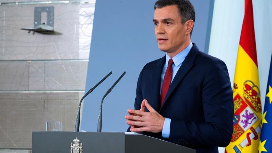 El presidente del Gobierno, Pedro Sánchez, durante la comparecencia posterior al Consejo de Ministros extraordinario.