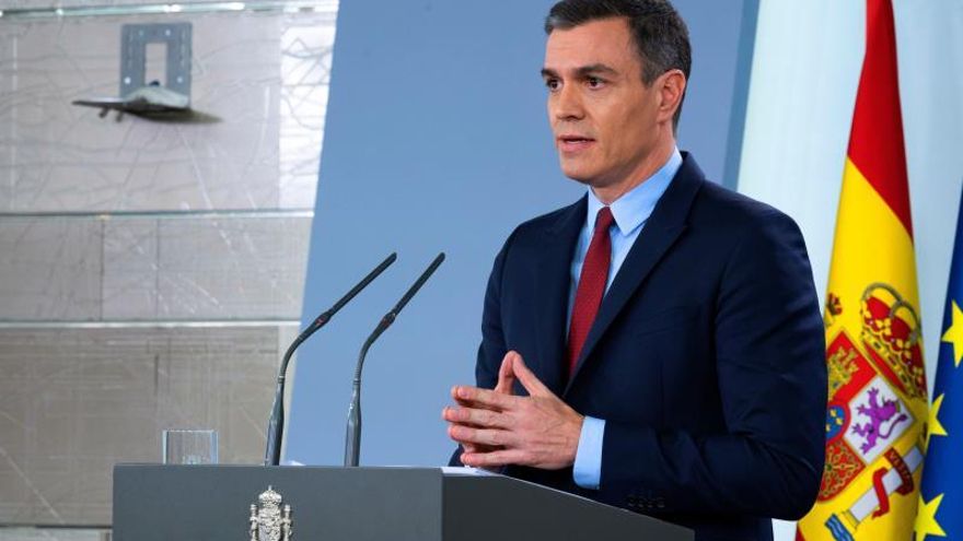 El presidente del Gobierno, Pedro Sánchez, durante la comparecencia posterior al Consejo de Ministros extraordinario.