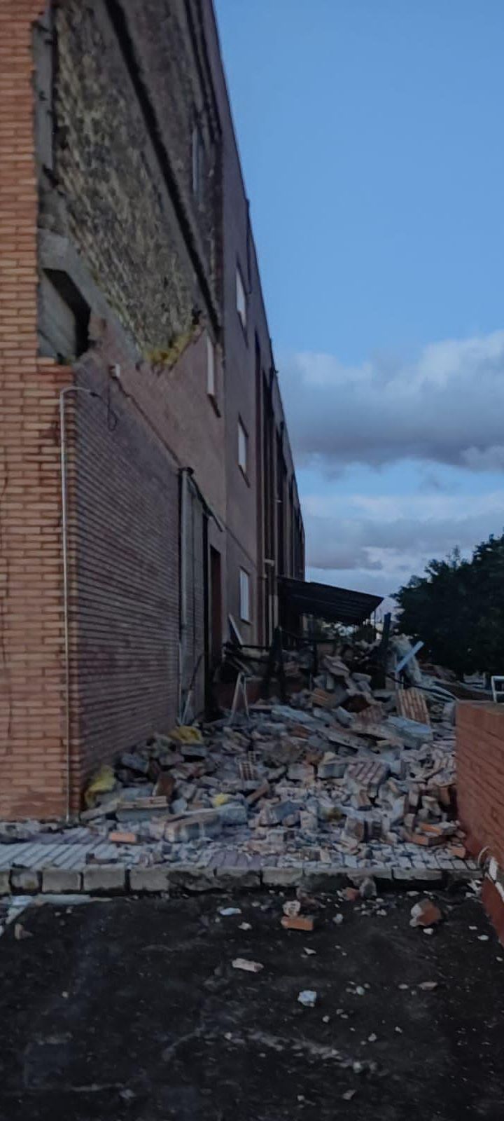 El revestimiento de ladrillos en un lateral del IES Alcaria se ha desprendido como consecuencia del viento