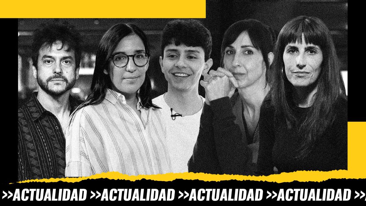 De izquierda a derecha, entrevistamos a quiénes dirigen películas nominadas a los Goya: Guillermo Galoe, Alauda Ruiz, Diego Céspedes y Eva Libertad, junto a la actriz nominada Miriam Garlo