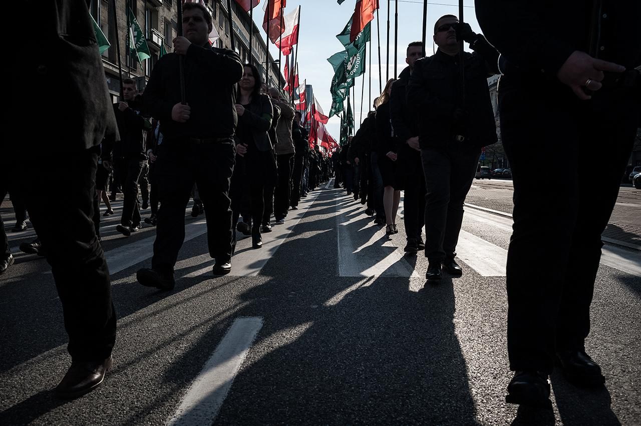 Manifestación del movimiento neofascista y nacional-radical (ONR en siglas en polaco) para conmemorar el 85 aniversario de su creación. Varsovia 2017