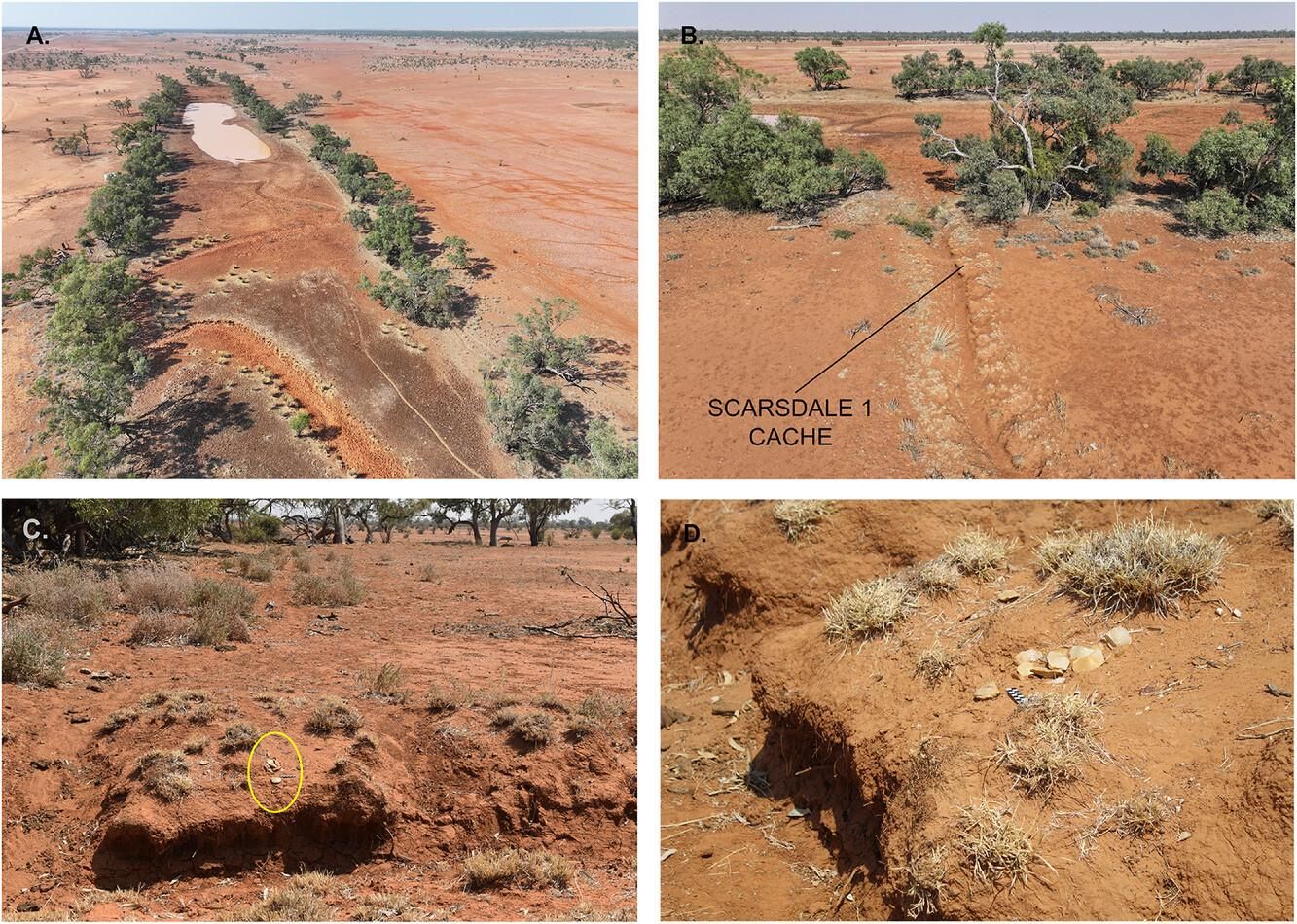 Situación y contexto del escondite enterrado de tula, ubicado en la actual estación Scarsdale, en la región de Boulia, en el oeste de Queensland
