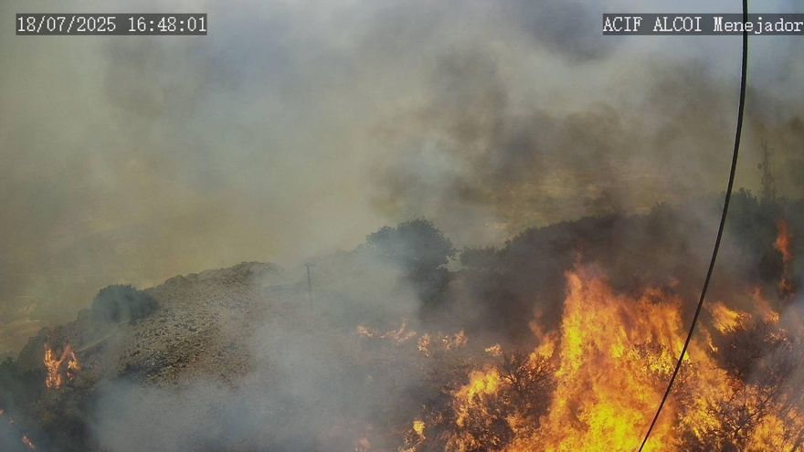 La UME y nueve medios aéreos trabajan en un incendio forestal en Ibi