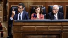 Pedro Sánchez, Carmen Calvo y Josep Borrell, durante el segundo intento de investidura en julio. Foto: Marta Jara