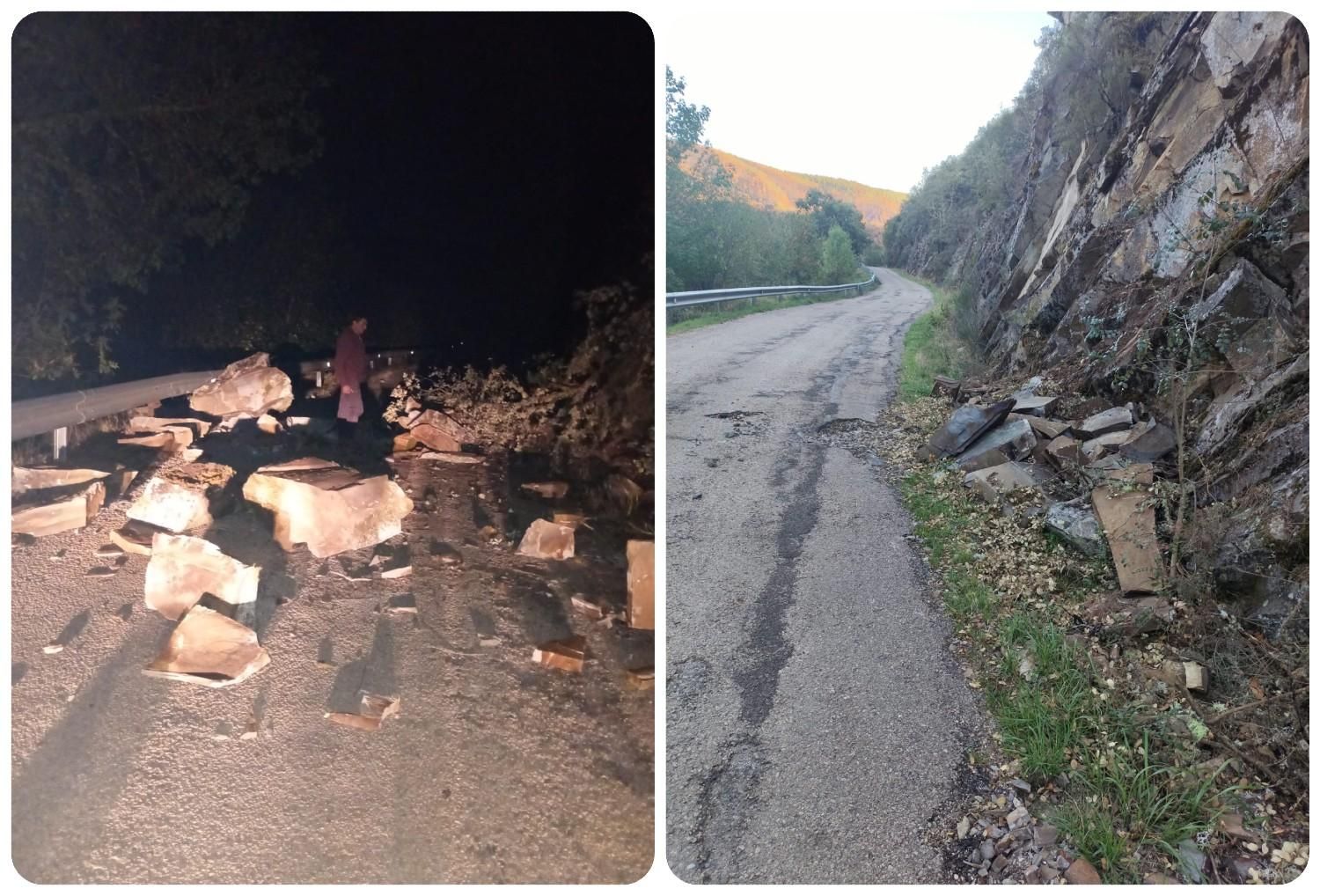 Barrancada en la carretera de Veguellina caída el 31 de agosto y cómo está ahora.