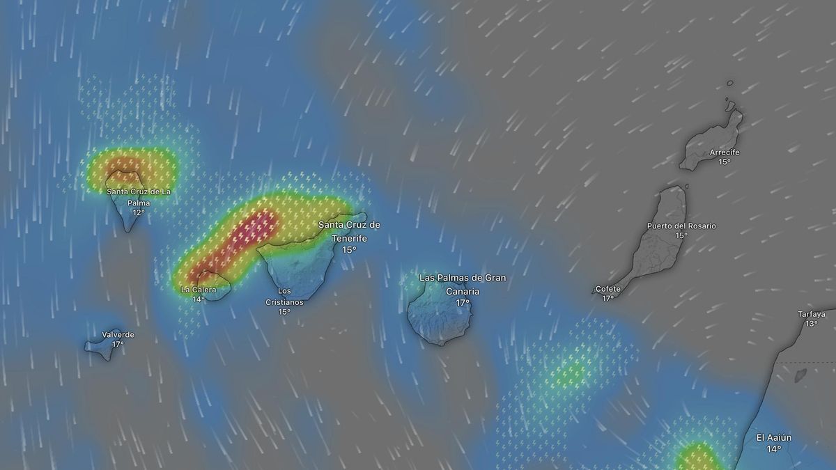 Evolución de las lluvias y tormentas este sábado en Canarias.