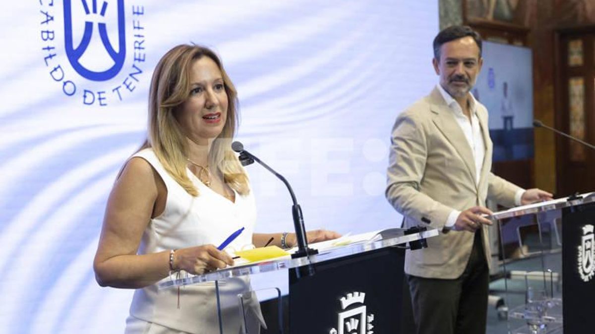 La presidenta del Cabildo de Tenerife, Rosa Dávila, y el vicepresidente, Lope Afonso, informaron en rueda de prensa sobre los acuerdos aprobados por su consejo de gobierno.EFE/Miguel Barreto