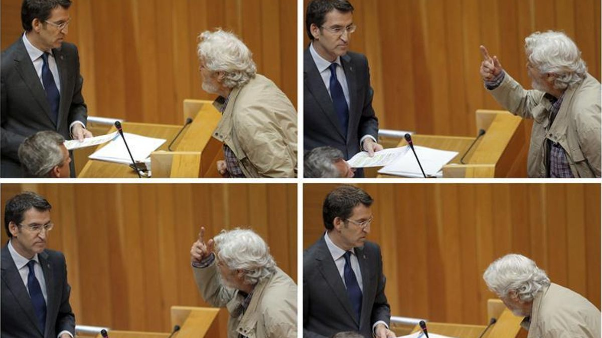 Beiras golpea el escaño de Feijóo en una bronca en  la sesión del Parlamento gallego