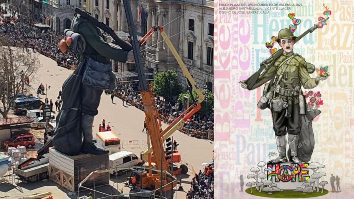 'No a la guerra': la falla del Ayuntamiento de València lanza al mundo el mensaje al que se resisten PP y Vox