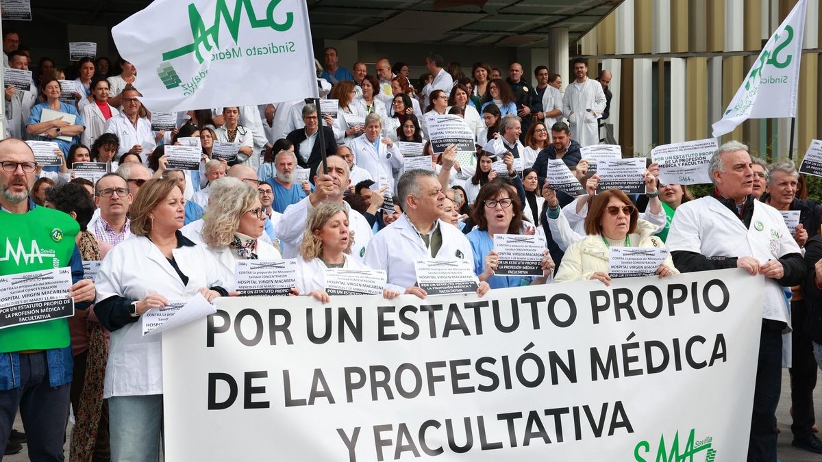 Protesta de médicos andaluces ante un hospital por el Estatuto Marco.