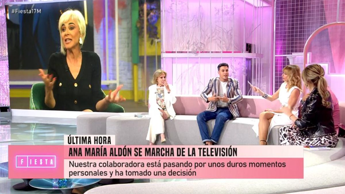 Emma García anuncia en 'Fiesta' que Ana María Aldón deja por un tiempo la TV