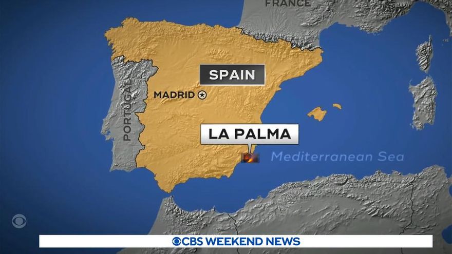 La cadena CBS sitúa la isla de La Palma en Murcia al hablar del volcán en uno de sus informativos