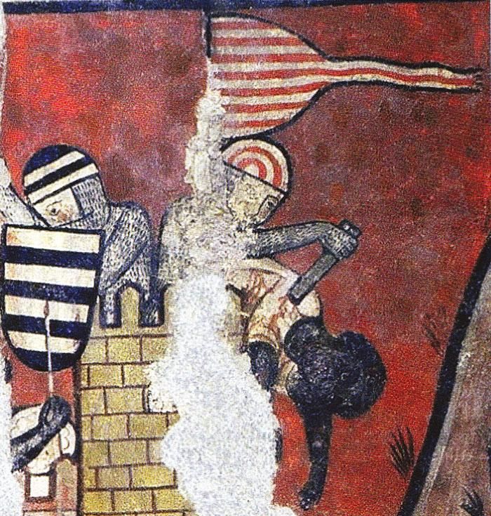 Detalle del asalto a Madina Mayurqa, conservado en los frescos que se pintaron en el Palau Aguilar (Barcelona).