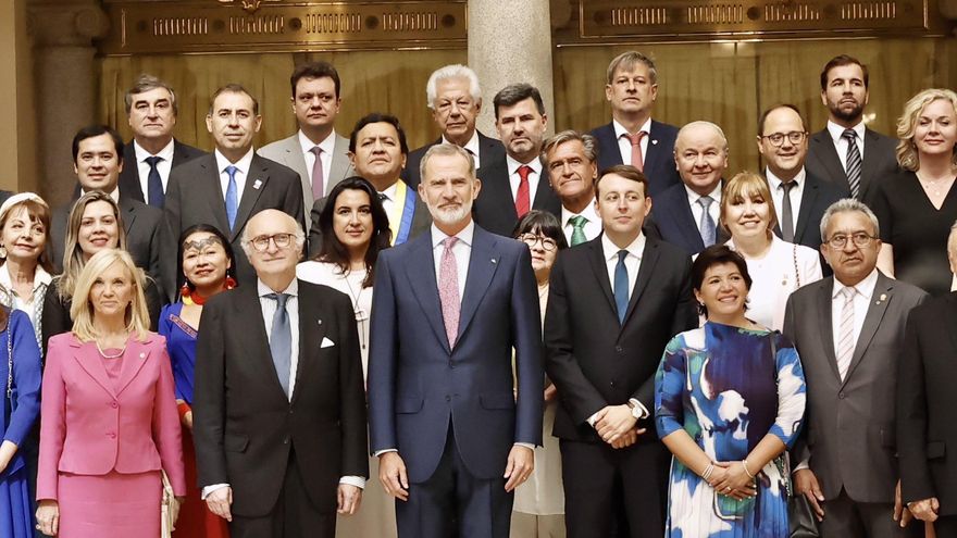 El rey Felipe VI este lunes en la recepción oficial con motivo de la Asamblea Parlamentaria Euro-Latinoamericana que se celebra estos días en Madrid, a 25 de julio de 2023