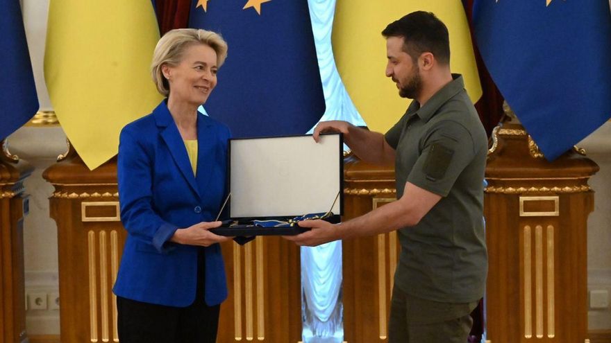 Ursula Von der Leyen este jueves durante su segunda visita a Kiev.